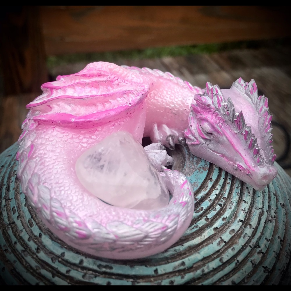 SOLD Rose Quartz Dragon & Crystal Set